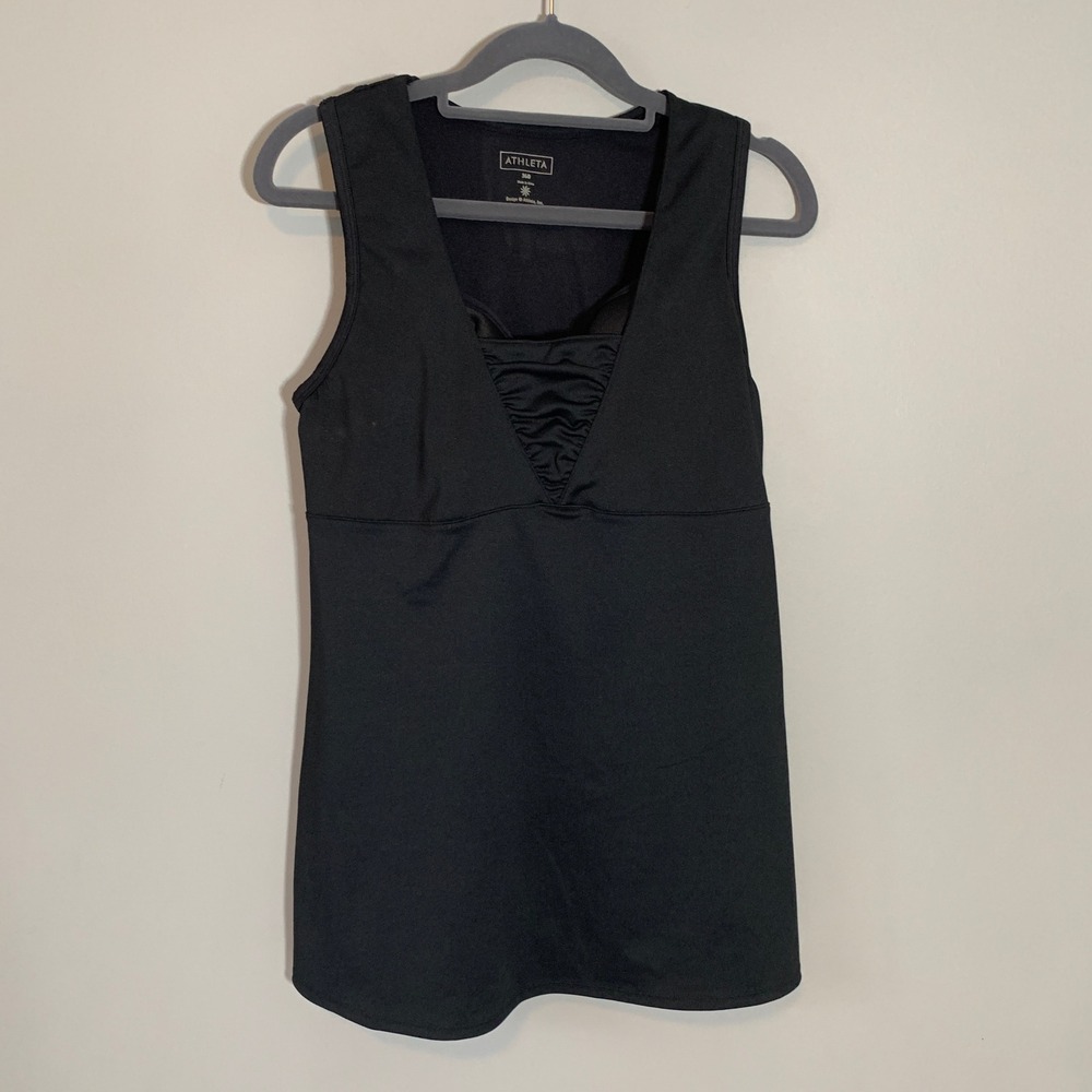 Athleta Black Ruched V Neck Tank Top Built In Bra Activewear Women's Tankini 36D
